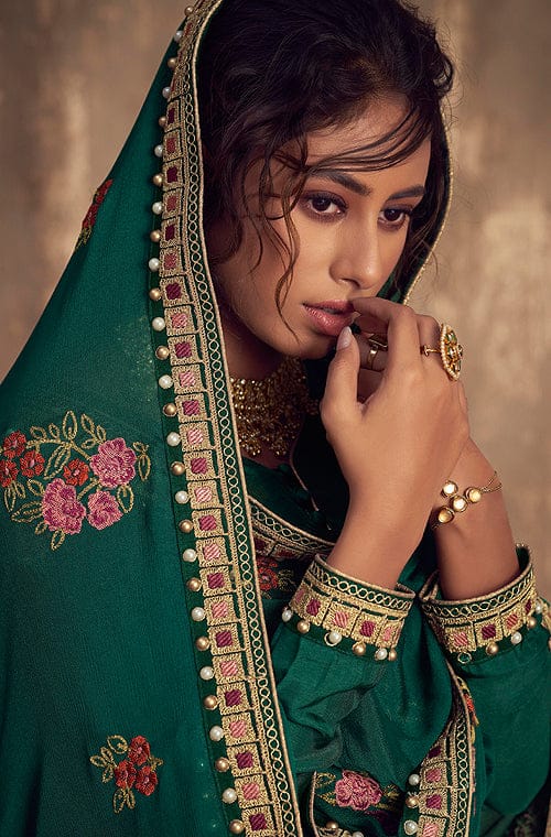 Forest Green Designer Embroidered Party Wear Palazzo Suit-Saira's Boutique