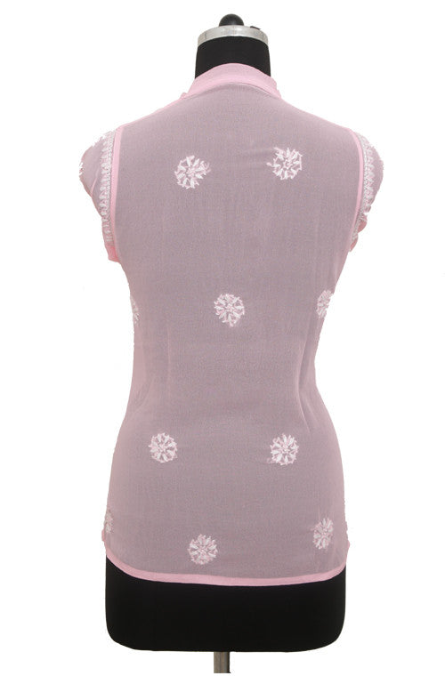 Light Pink Georgette Top with Chikankari Embroidery-Saira's Boutique