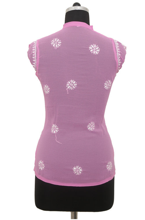 Pink Georgette Top with Chikankari Embroidery-Saira's Boutique