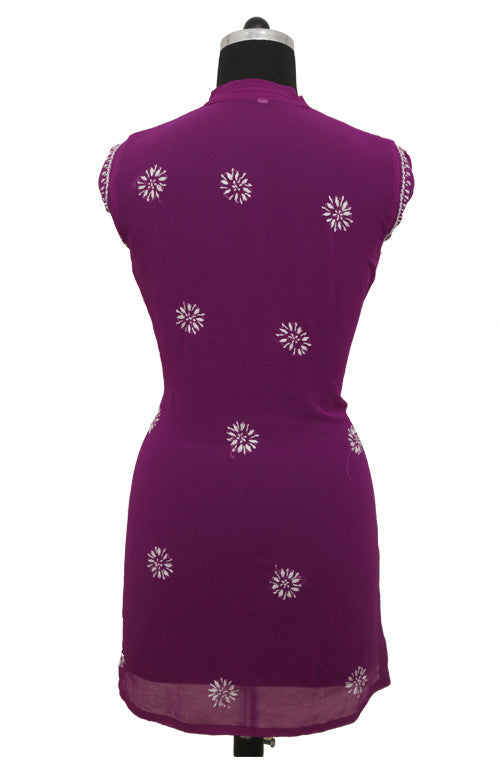Purple Short Georgette Kurti with Chikankari Embroidery-Saira's Boutique