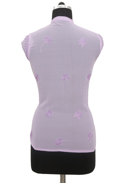 Lavender Georgette Top with Chikankari Embroidery-Saira's Boutique