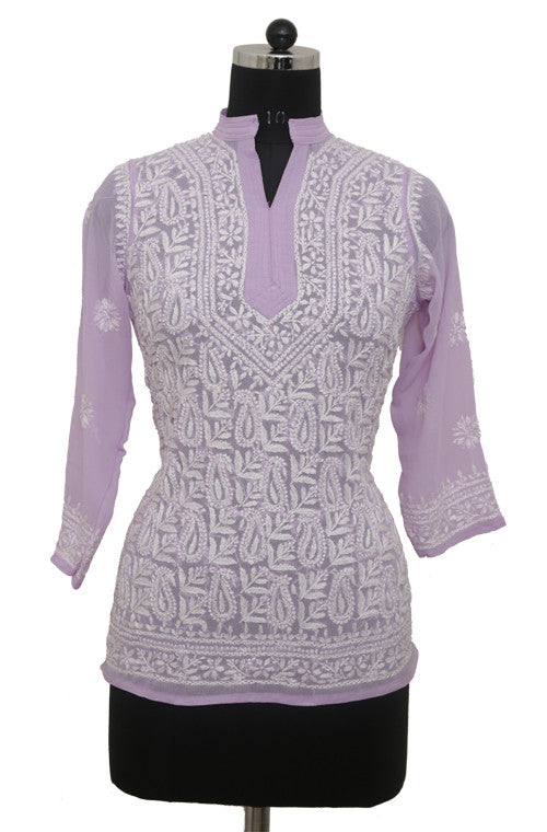 Light Purple Georgette Top with Chikankari Embroidery-Saira's Boutique