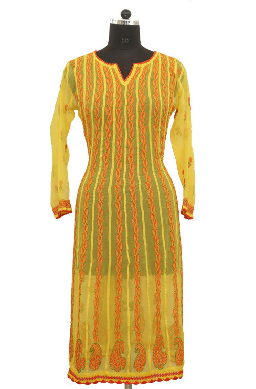 Yellow Georgette Anarkali with Chikankari Embroidery-Saira's Boutique
