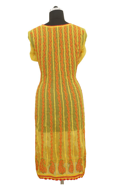 Yellow Georgette Anarkali with Chikankari Embroidery-Saira's Boutique