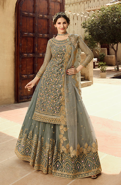 Buy Nikasha Silk Short Kurta, Lehenga And Dupatta for Women Online @ Tata  CLiQ Luxury