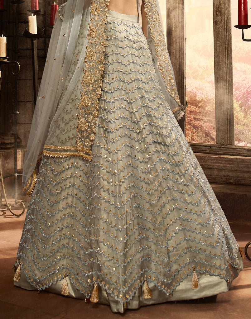 Gray Designer Heavy Embroidered Net Wedding & Bridal Lehenga-Saira's Boutique