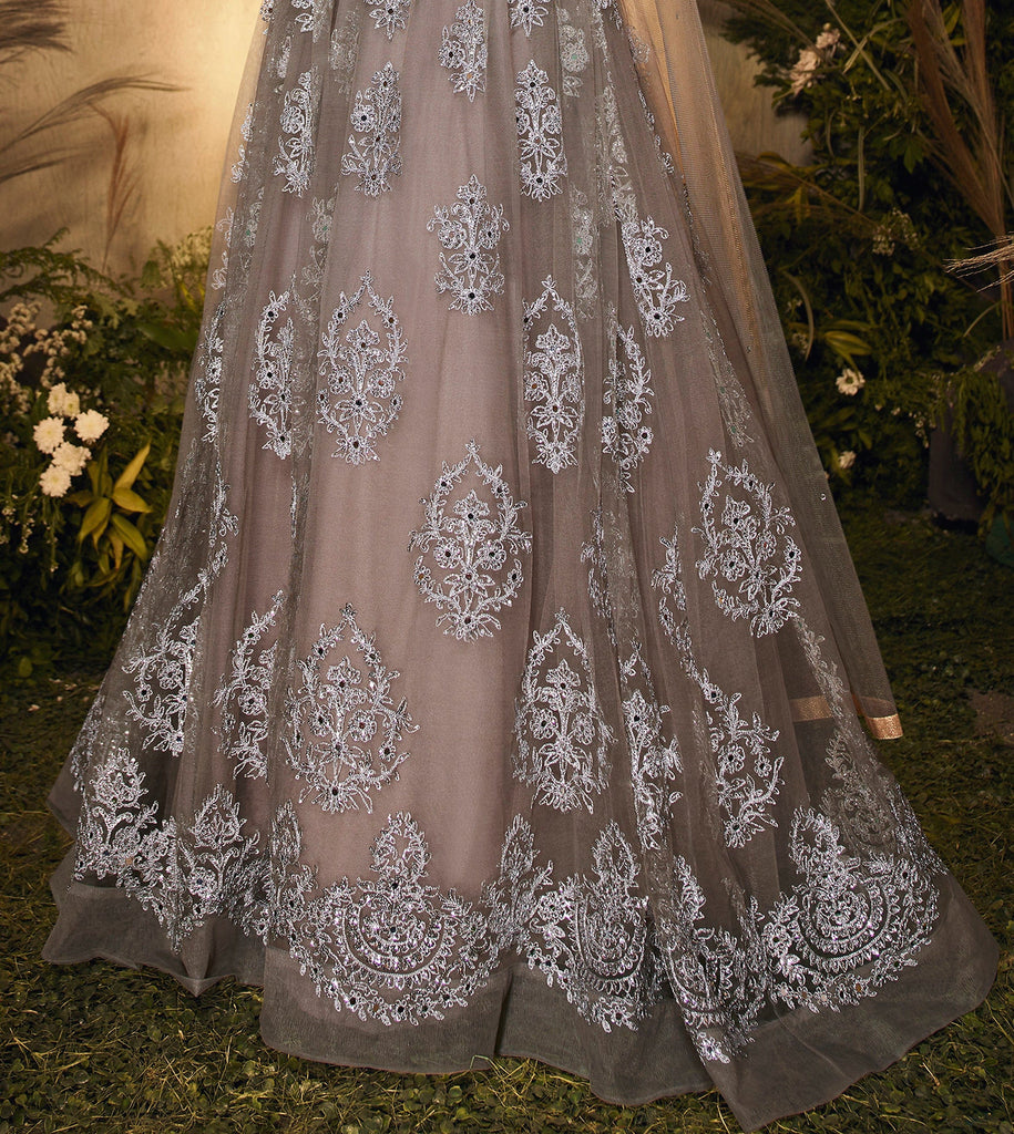 Gray Mauve Designer Heavy Embroidered Wedding Anarkali Gown-Saira's Boutique