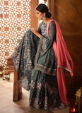 Gray & Coral Pink Designer Heavy Embroidered Georgette Sharara Suit-Saira's Boutique