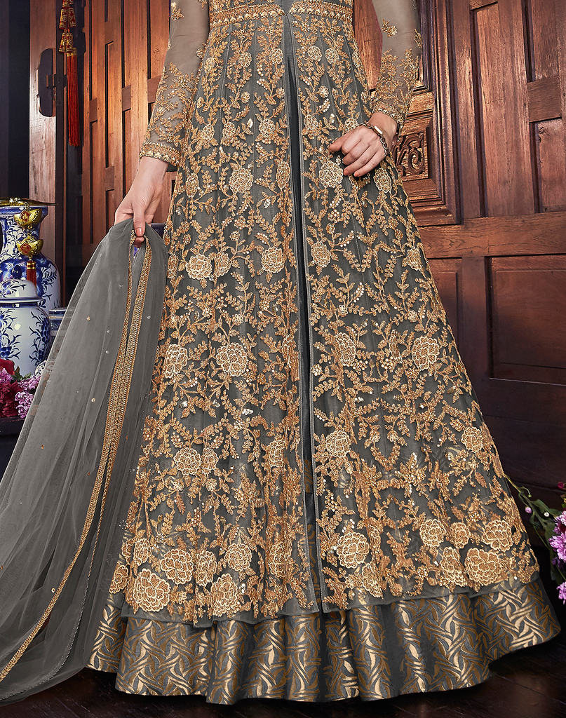 Fancy Teal Bridal Anarkali Suit Full Wedding Dress SFIN132 – Siya Fashions