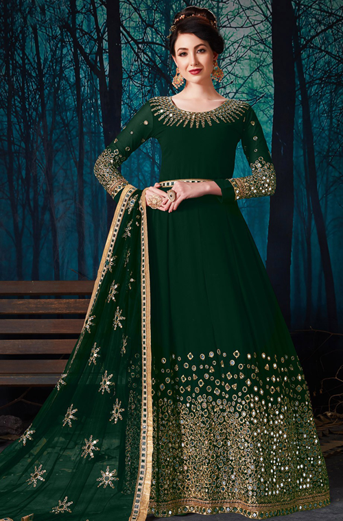 Green Designer Heavy Embroidered Georgette Wedding Anarkali Suit-Saira's Boutique