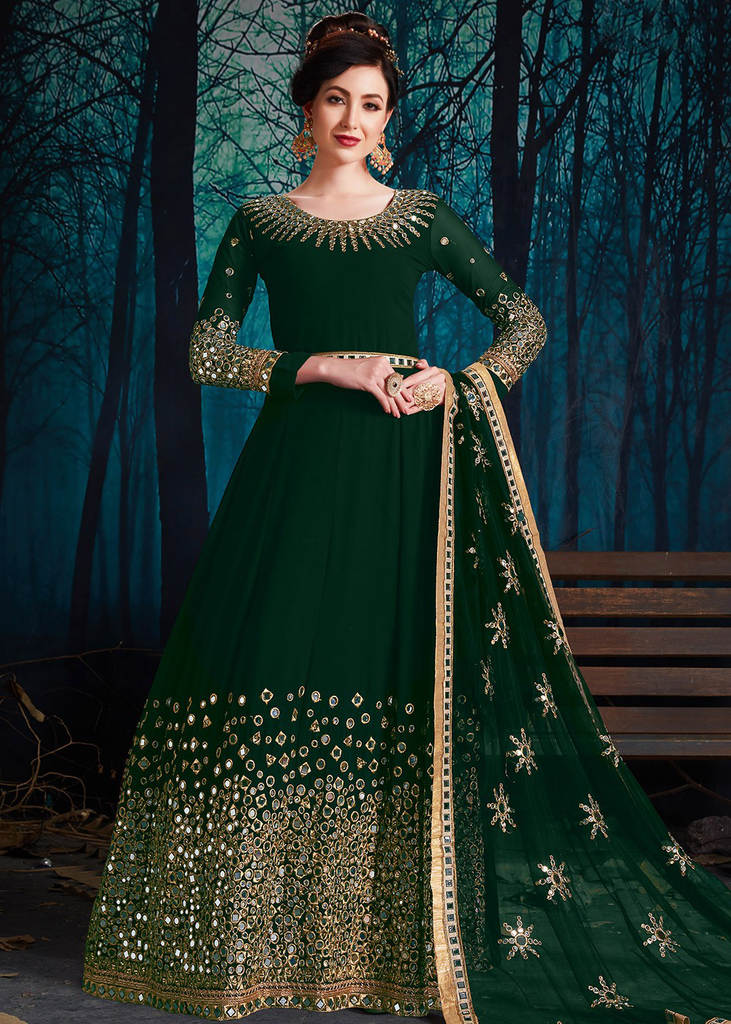 Green Designer Heavy Embroidered Georgette Wedding Anarkali Suit-Saira's Boutique
