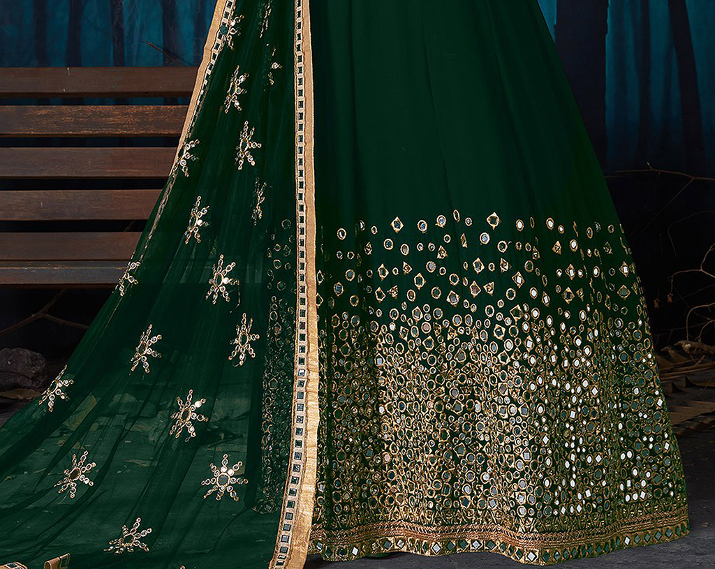 Green Designer Heavy Embroidered Georgette Wedding Anarkali Suit-Saira's Boutique
