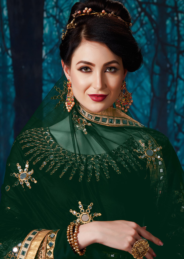 Green Designer Heavy Embroidered Georgette Wedding Anarkali Suit-Saira's Boutique