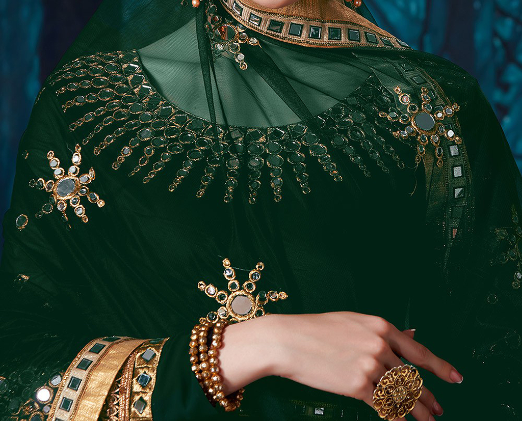 Green Designer Heavy Embroidered Georgette Wedding Anarkali Suit-Saira's Boutique