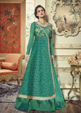 Jade Green Designer Embroidered Silk Anarkali Gown-Saira's Boutique