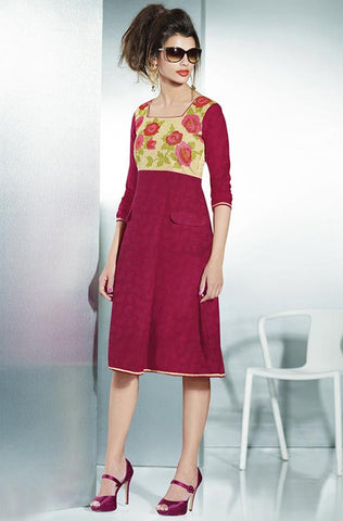 Brick Red Embroidered Pashmina Kurti