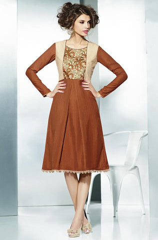 Brick Red Embroidered Pashmina Kurti