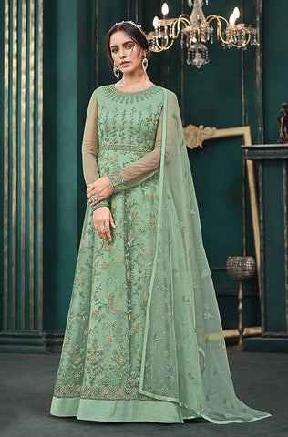 Light Gray Designer Embroidered Lehenga Style Anarkali Suit