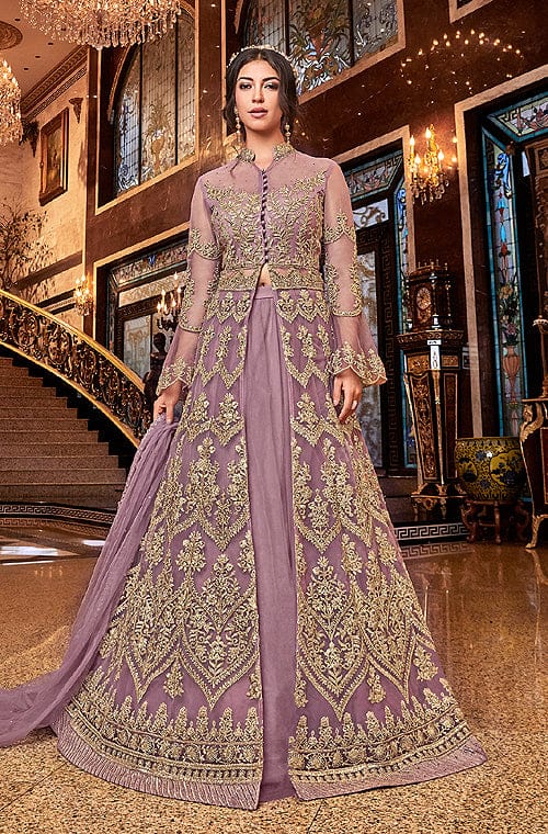 Lavender Designer Embroidered Lehenga Style Bridal Anarkali Suit