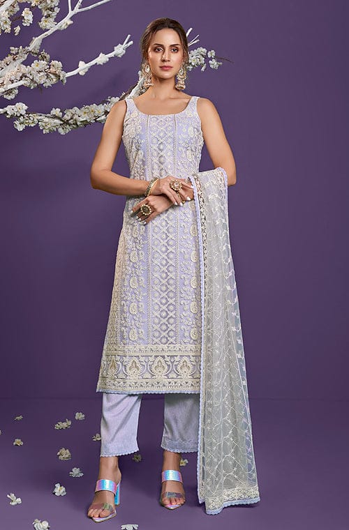 Sky Blue Lucknowi Embroidered Georgette Pakistani Suit