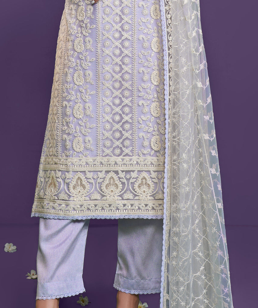 Lavender Designer Embroidered Party Wear Lucknowi Pant Suit-Saira's Boutique