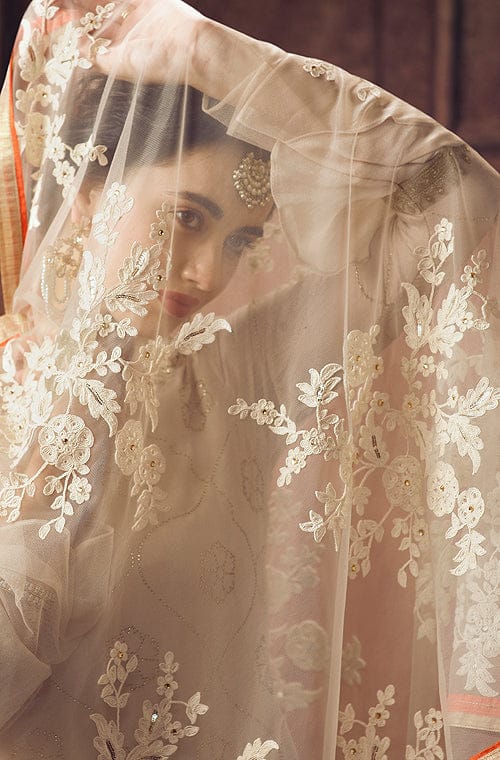 Light Beige & Orange Designer Embroidered Georgette Palazzo Suit-Saira's Boutique
