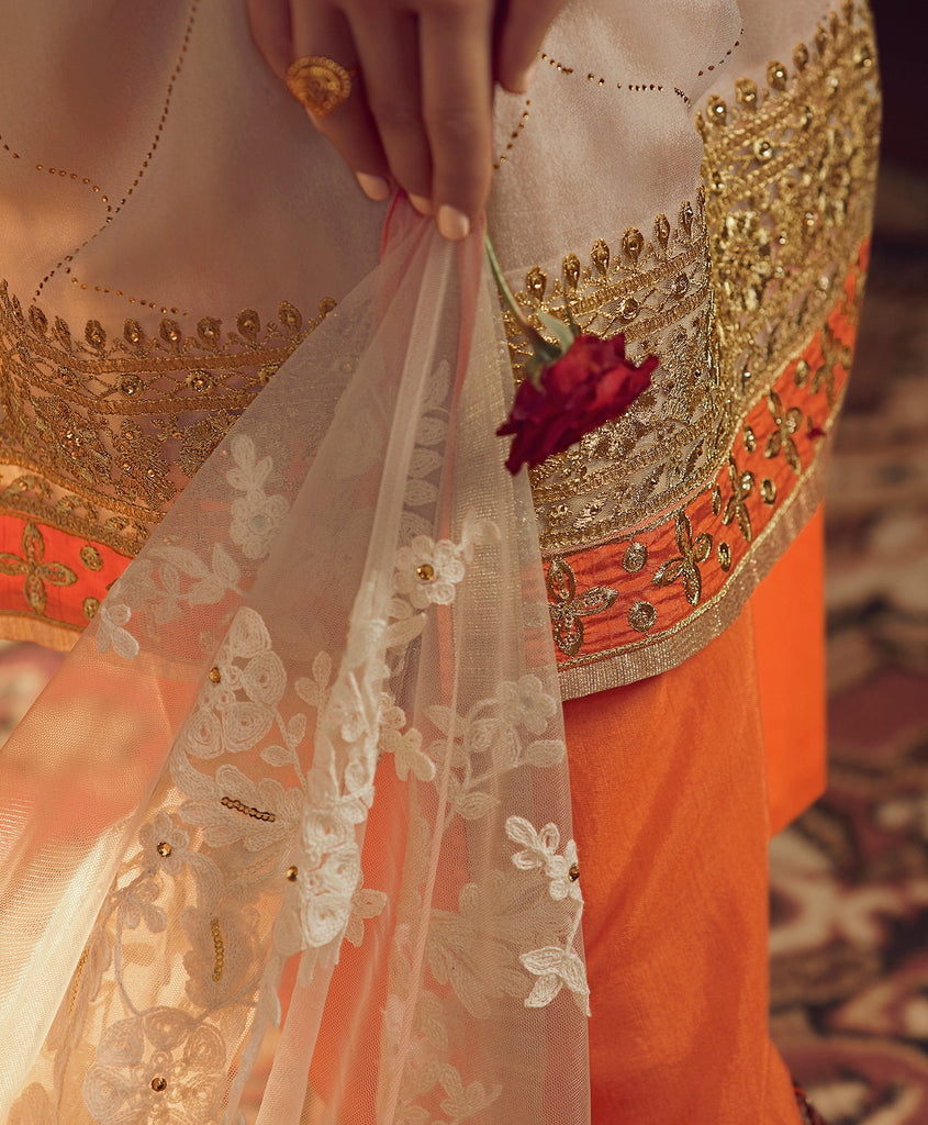 Light Beige & Orange Designer Embroidered Georgette Palazzo Suit-Saira's Boutique