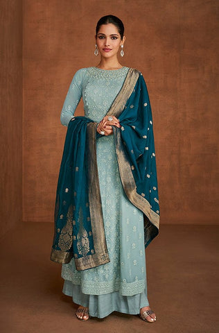 Magenta Designer Embroidered Silk Wedding Gharara Suit