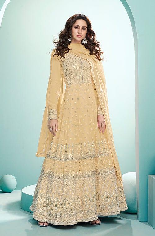 Anarkali | Golden Beige Embellished Anarkali Suit