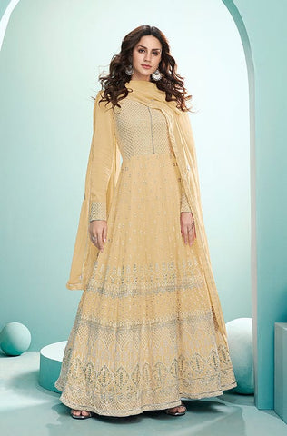 Light Gray Designer Embroidered Lehenga Style Anarkali Suit