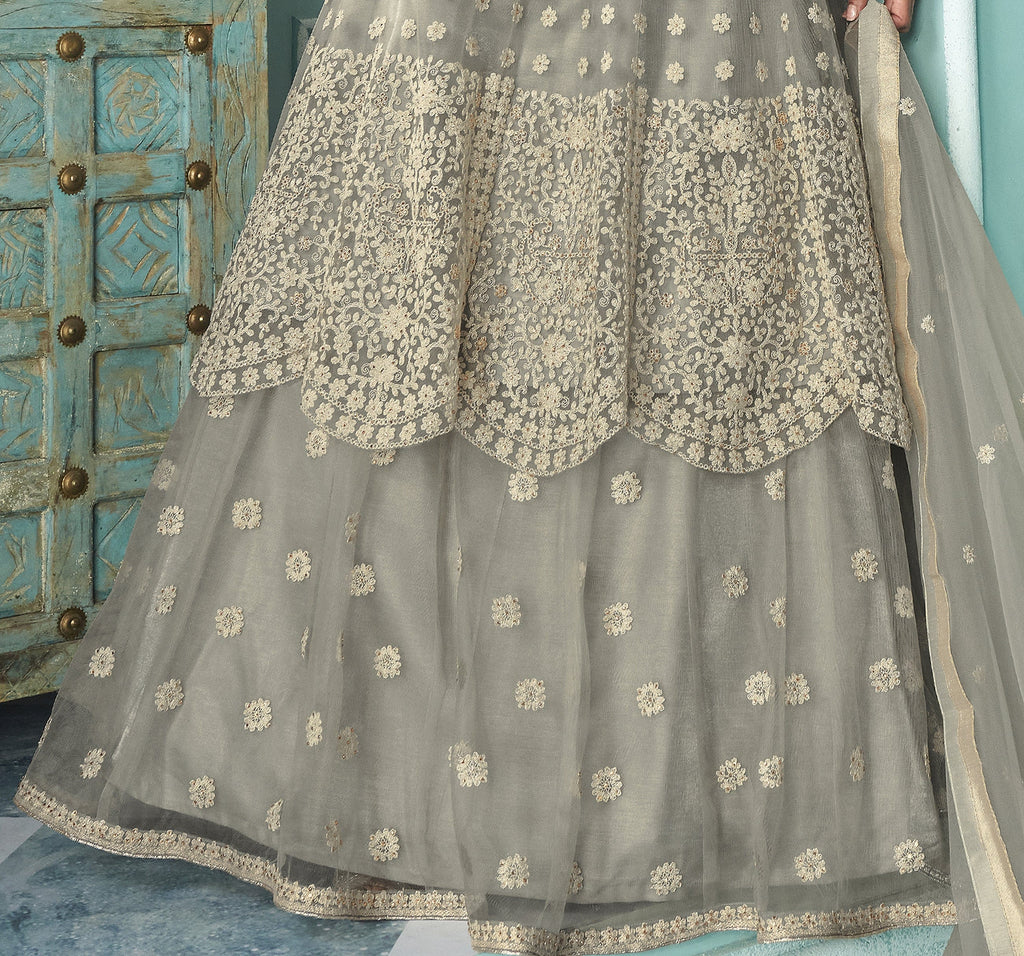 Light Gray Designer Embroidered Lehenga Style Anarkali Suit-Saira's Boutique