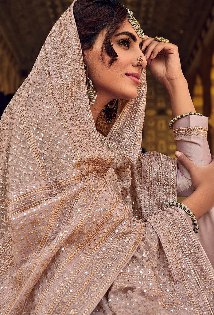Light Mauve Designer Embroidered Silk Wedding Sharara Suit-Saira's Boutique
