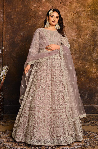Light Gray Designer Embroidered Lehenga Style Anarkali Suit