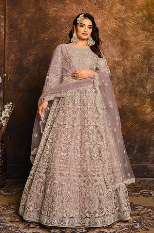 Blush Pink Designer Heavy Embroidered Net Anarkali Suit