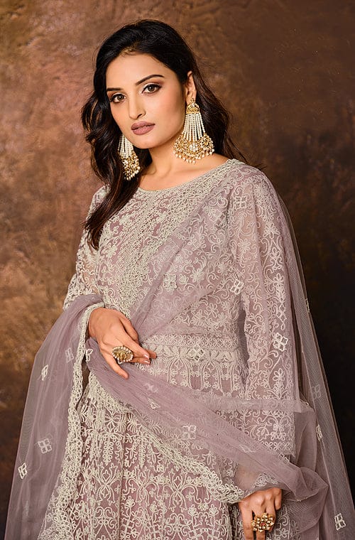 Light Mauve Designer Heavy Embroidered Net Anarkali Suit-Saira's Boutique