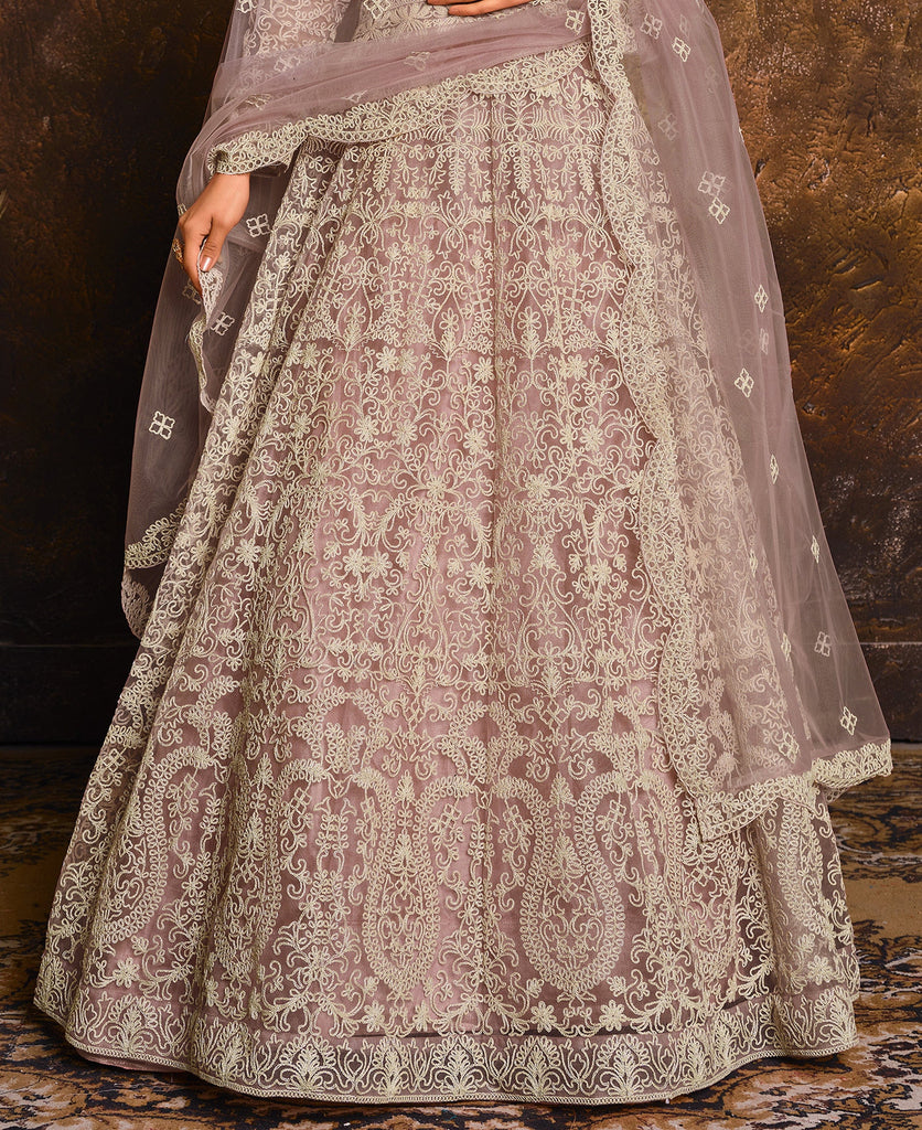 Light Mauve Designer Heavy Embroidered Net Anarkali Suit-Saira's Boutique