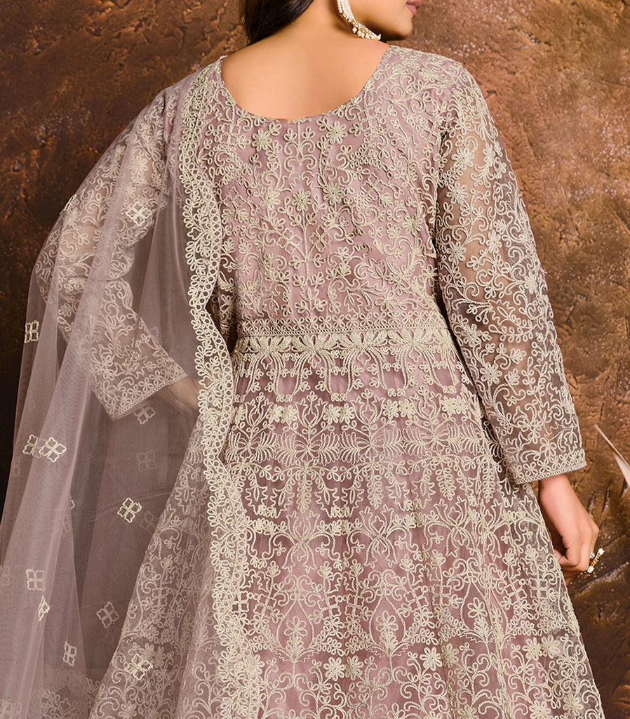 Light Mauve Designer Heavy Embroidered Net Anarkali Suit-Saira's Boutique