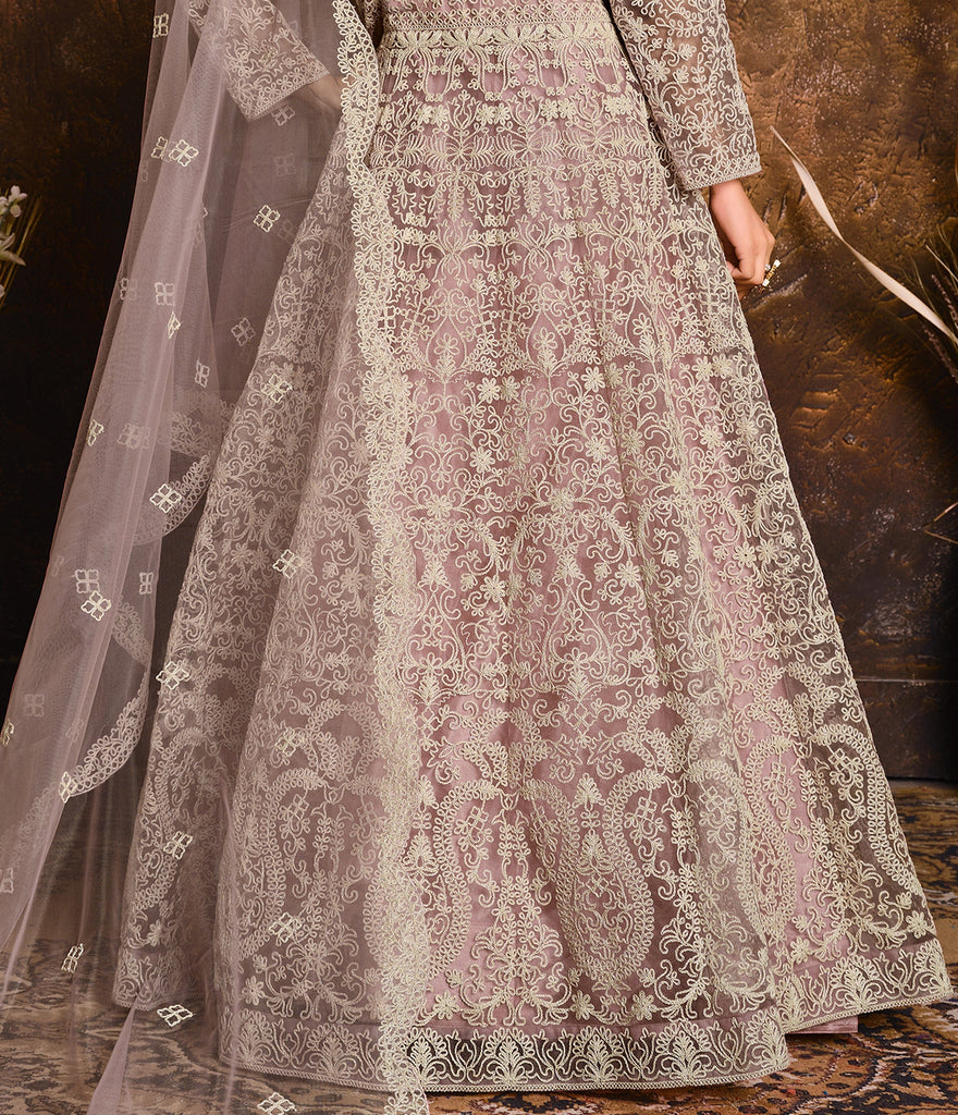 Light Mauve Designer Heavy Embroidered Net Anarkali Suit-Saira's Boutique