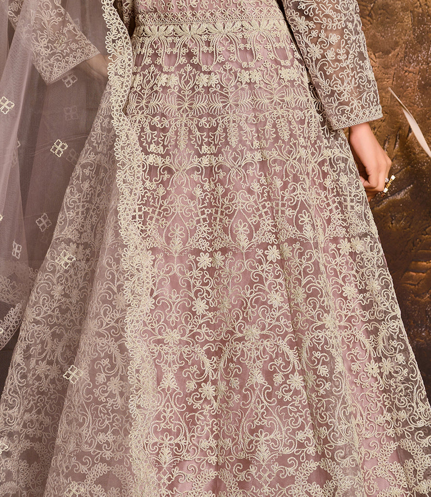 Light Mauve Designer Heavy Embroidered Net Anarkali Suit-Saira's Boutique