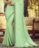 Light Olive Green Designer Embroidered Silk Party Wear Saree-Saira's Boutique