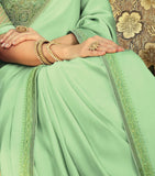 Light Olive Green Designer Embroidered Silk Party Wear Saree-Saira's Boutique