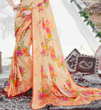 Light Peach Orange Designer Floral Print Fancy Georgette Saree-Saira's Boutique