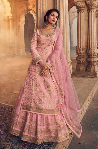 Baby Pink Designer Heavy Embroidered Wedding & Bridal Lehenga