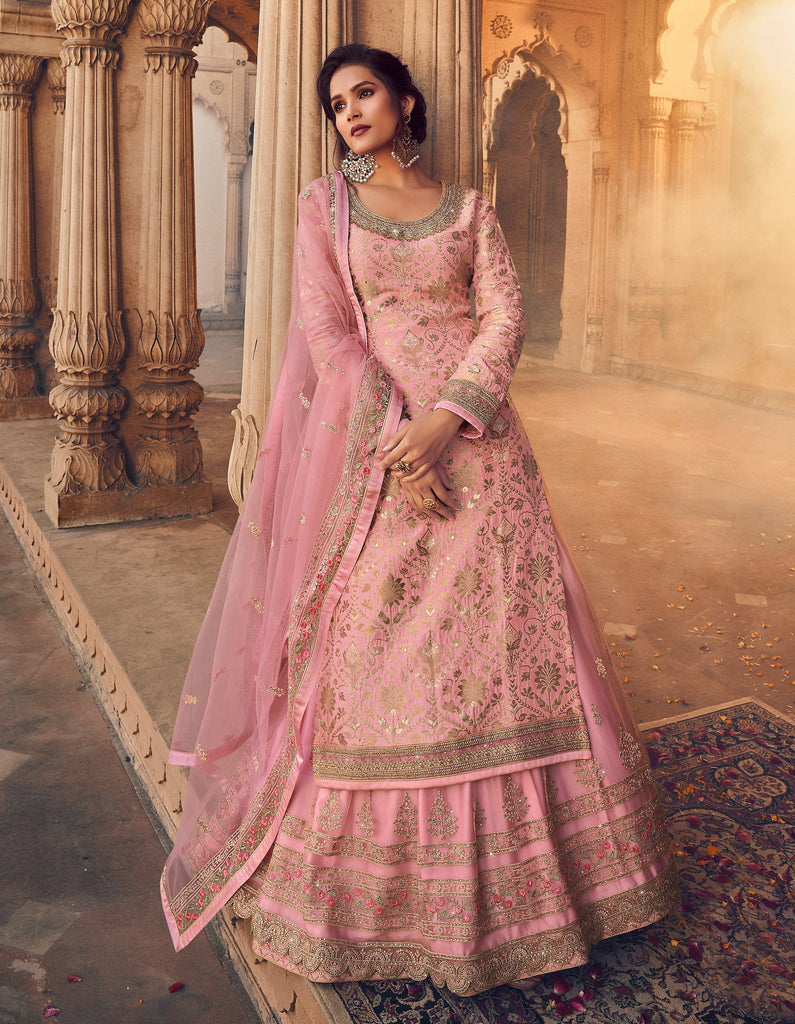 Buy Pink Lehenga And Blouse: Raw Silk; Dupatta: Net Chevron Set For Women  by Archana Kochhar Online at Aza Fashion… | Fashion, Raw silk lehenga,  Indian bridal dress