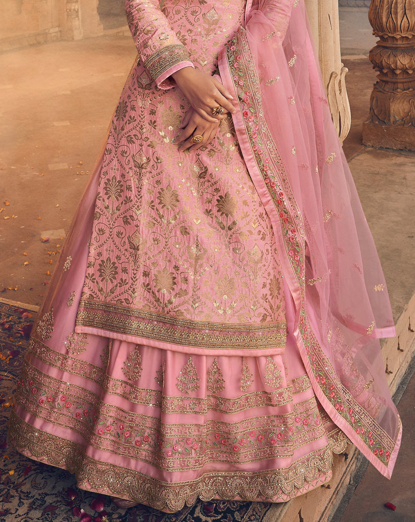 Light Pink Designer Embroidered Kurti Style Lehenga Saira's Boutique