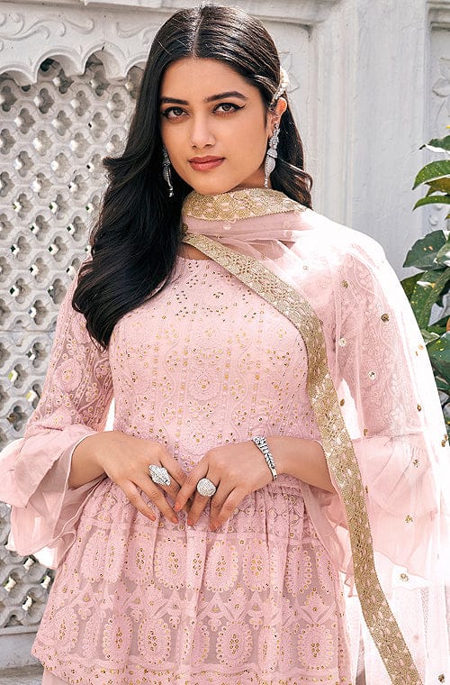 Light Pink Designer Embroidered Party Wear Gharara Suit-Saira's Boutique