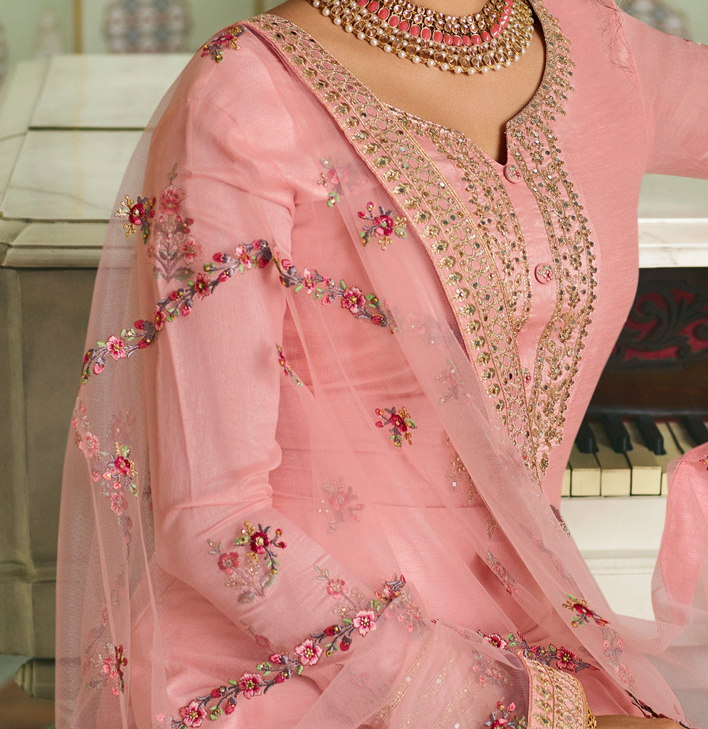 Light Pink Designer Embroidered Wedding Silk Pant Suit-Saira's Boutique
