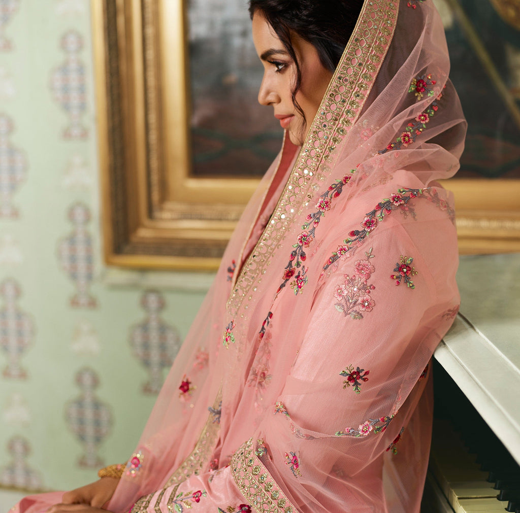 Light Pink Designer Embroidered Wedding Silk Pant Suit-Saira's Boutique