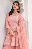 Light Salmon Pink Designer Embroidered Party Wear Sharara Suit-Saira's Boutique