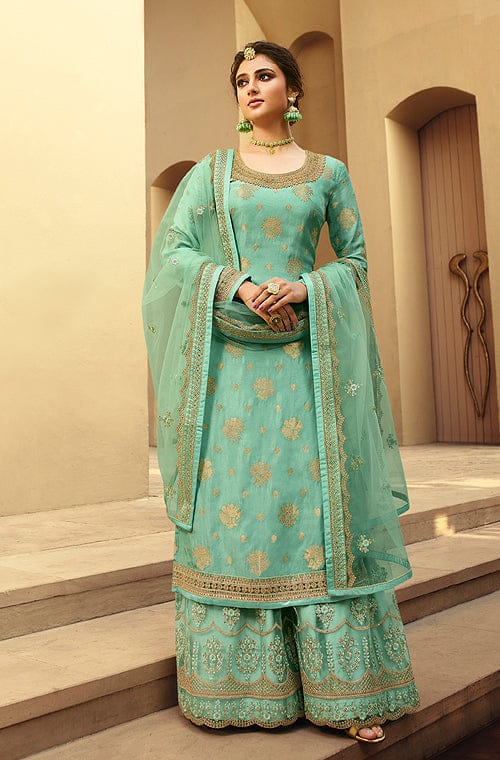Light Green Embroidered Georgette Palazzo Suit – Lashkaraa | New dress  design indian, Indian designer outfits, Sleeves designs for dresses